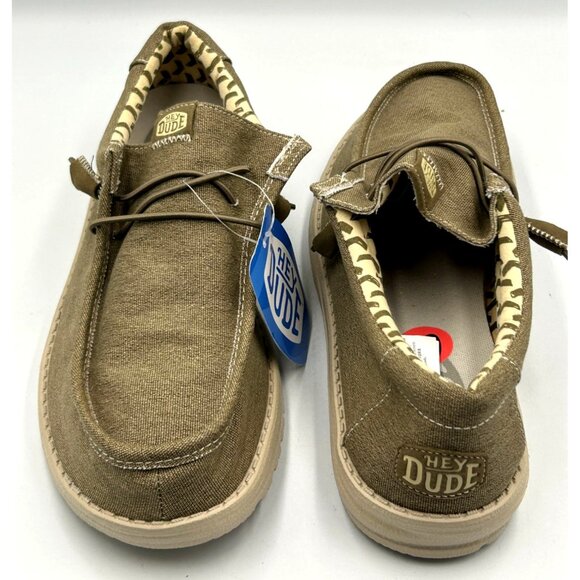 NWT Hey Dude Men's Khaki Canvas Wally Stretch Tobacco Loafers Shoes Size 10 3202 - Picture 9 of 16